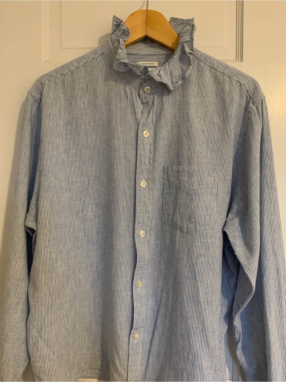 Old Navy | Light Blue Stripe Frilly Ruffled-Collar Shirt Cotton Size L